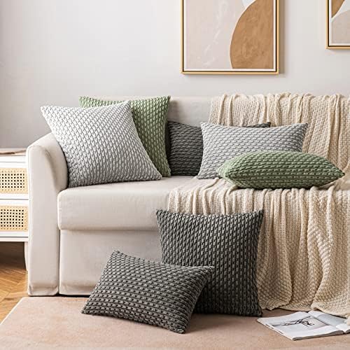 MIULEE Decorative Throw Pillow Covers 20x20 Dark Grey Textured Corduroy