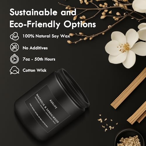 Auelife Magnolia & Sandalwood Scented Candle for Men, Soy Wax 7 oz