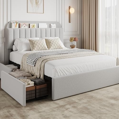 GarveeHome Queen Bed Frame, Platform Bed with Storage Headboard & Drawers