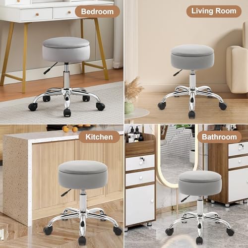 Adjustable Vanity Stool Storage Swivel Rolling Vanity Chair with Wheels