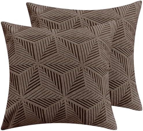 YEMYHOM Pack of 2 Throw Pillow Covers 18 x 18 Inch High Stretch Jacquard Pillowcase for Couch Sofa Living Room Home Decor, Brown