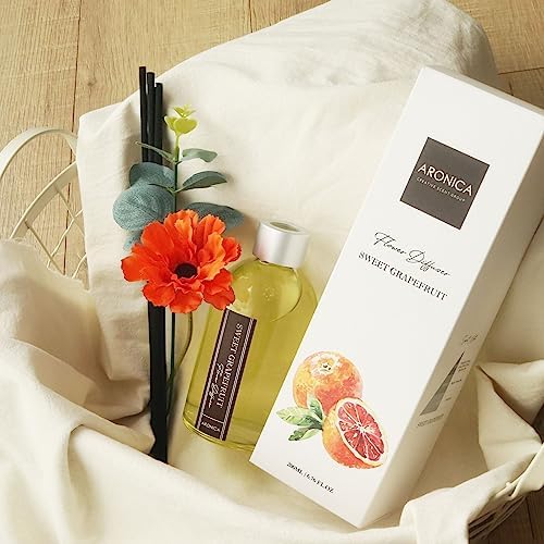 Aronica Grapefruit Reed Diffuser, Room Scent Diffuser with Red Flower, Difusor De Varillas, Aesthetic Room Decor, Apartment House Bathroom Essentials, Air Fresheners for Home Long Lasting