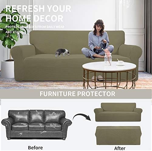 Easy-Going Stretch 4 Seater Oversized Sofa Couch Cover Khaki