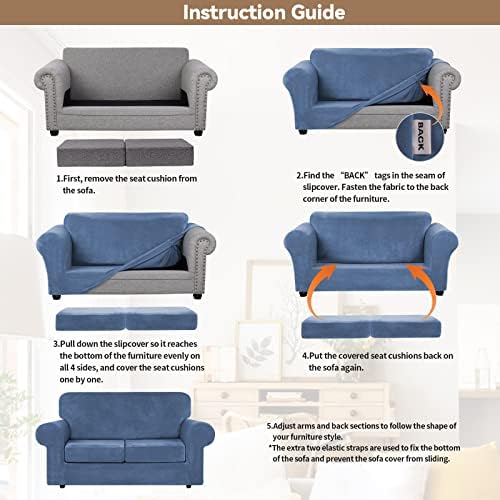 WEERRW Velvet Stretch 3 Pieces Couch Cover for Sofa Washable, Light Blue