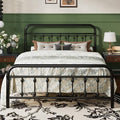 SHA CERLIN Full Metal Bed Frame with Victorian Iron-Art Headboard, Black