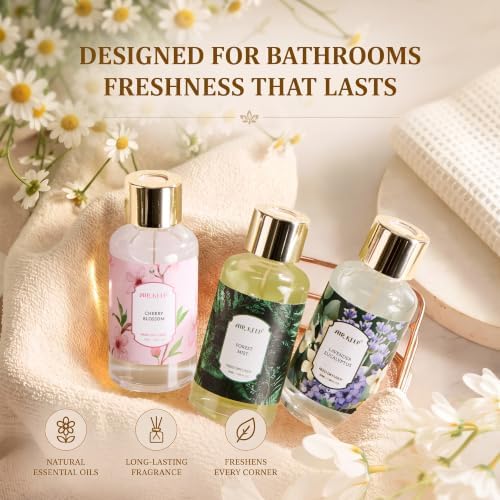 Airkeep Reed Diffuser Set, 3 Pack Cherry Blossom Forest Mist Lavender Eucalyptus Fragrance Oils for Home, Long Lasting Aroma with Reed Sticks for Bedroom, Bathroom, Living Room & Office