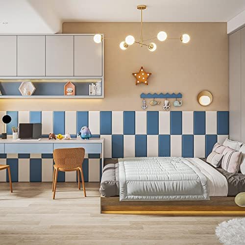 YLL YLL Peel and Stick Headboard Blue Upholstered Wall Panels Pack of 10 Panels 3D Anti-Collision Wall Padding Wall Mounted headboard Soundproof Wall Panels
