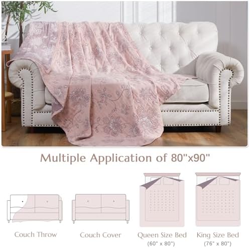 jinchan 100% Cotton Muslin Blanket Queen Boho Bed Blanket 80x90 Pink Multi