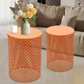 Metal Frame Accent Table,Cylindrical Outdoor Side Table,Decorative Garden Stool,Set of 2 Nesting Side Table,Modern Decorative Garden Stool for Patio Balconies Cafes Parks (2, Orange)