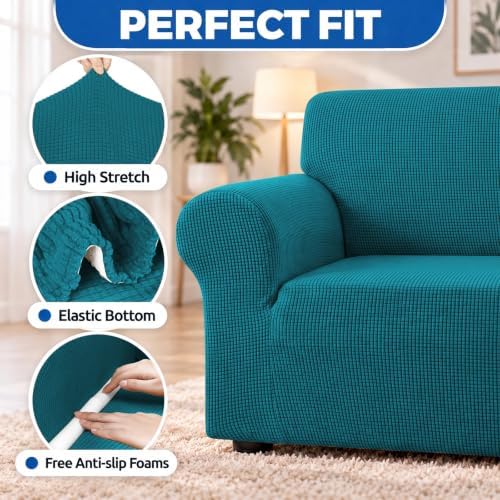 KEKUOU Stretch Chair Sofa Slipcover, Single Couch Cover,Peacock Blue