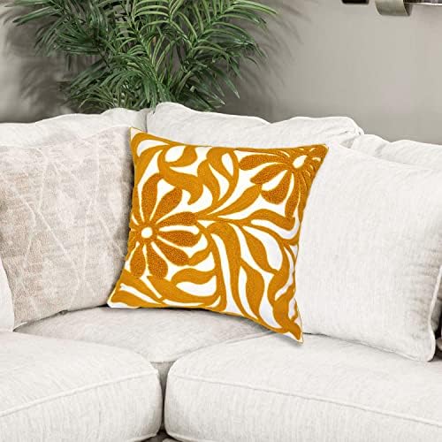 Alysheer Floral Embroidered Throw Pillow Cover 18"x18" 1pc, Mustard Yellow