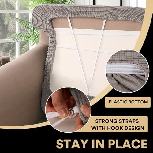 PrinceDeco Stretch T Cushion Sofa Slipcovers 3 Piece,Pets Friendly,Taupe