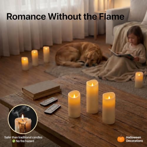 Enido Waterproof Flameless Candles, Set of 12 Battery Operated LED Pillar Candles with 2 Remote Controls & Timer, Flickering Indoor Outdoor Candles for Halloween, Wedding, Home Decor, 4''5''6''