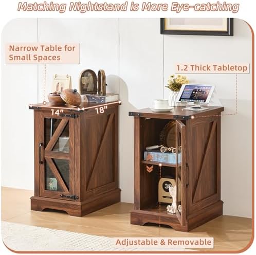 Joaxswe Narrow Night Stand Set 2 with Glass Barn Door