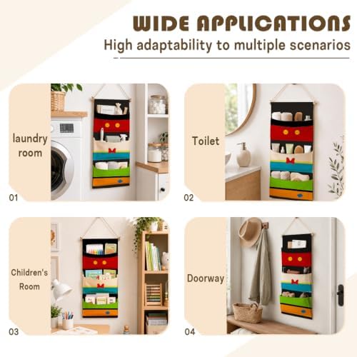 3-Pocket Hanging Wall Organizer, Colorful Block Over Door Storage Pockets