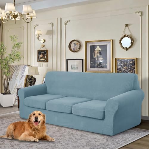 4 Pieces Stretch Couch Cover for Oversized Sofa, Steel Blue