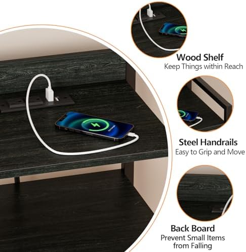Furnulem Night Stand with Charging Station,LED,Tall Bedside Table for Dorm