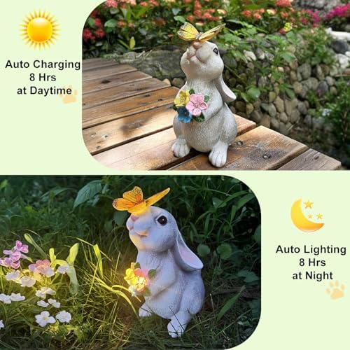 YODY Solar Garden Statues Outdoor Decor Bunny with Butterfly