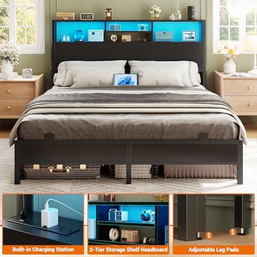 Aheaplus Headboard for Full Size Bed with Storage, Headboards with Outlets