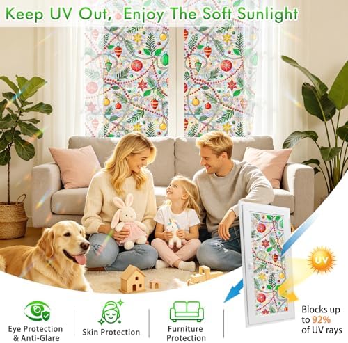 SOMWISE Rainbow Stained Glass Window Privacy Film,Heat Blocking Save Energy