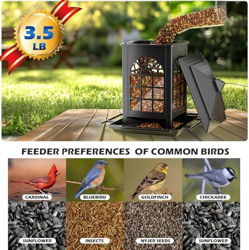 Birdream Bird Feeders for Outdoor Hanging, Assembly Required, 1-Min Easy Setup, Classic Courtyard Design, Attracting Cardinals Chickadees Goldfinches & Sparrows - Black