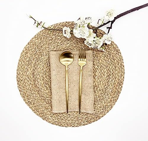 Woven Placemats for Dining Table Set of 6, 100% Natural Straw, Rustic Round Placemats Farmhouse Table Mats Rattan Wicker Placemats Hand Braided Place Mats for Indoor Outdoor, 14.17“
