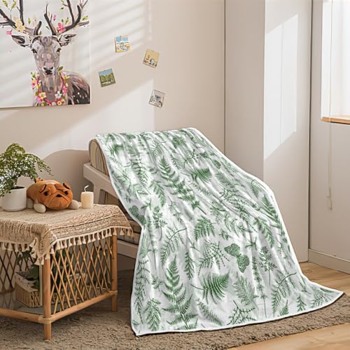 Floral Throw Blanket, Green Flower Throws Wildflowers Botanical Floral Printed for All Seasons, Vintage Mint Green Butterfly Flannel Blanket for Bedding Sofa Travel Couch Chair Sofa Home Decor,50x60