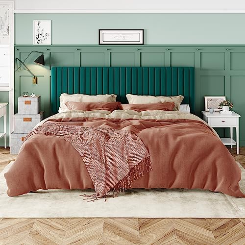 Allewie King Bed Frame, Velvet Upholstered Platform Bed with Adjustable Vertical Channel Tufted Headboard, Mattress Foundation with Strong Wooden Slats, Box Spring Optional, Easy Assembly, Teal