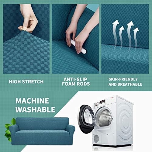 YEMYHOM Couch Cover Latest Jacquard Design High Stretch Sofa Covers for 2 Cushion Couch, Pet Dog Cat Proof Loveseat Slipcover Non Slip Magic Elastic Furniture Protector (Medium, Teal)