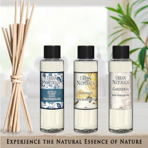 Urban Naturals Reed Diffuser Oil Refill, Mahogany Coconut Diffuser Oils with Sandalwood, Coconut, Oakmoss, 4 oz + Free Reed Sticks, Made in the USA