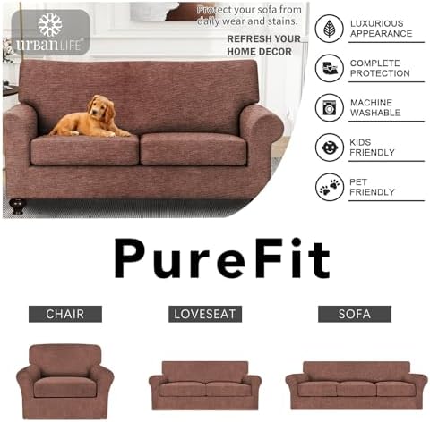URBANLIFE 3-Piece Stretch Sofa Covers for 2 Cushion Couch, Chocolate