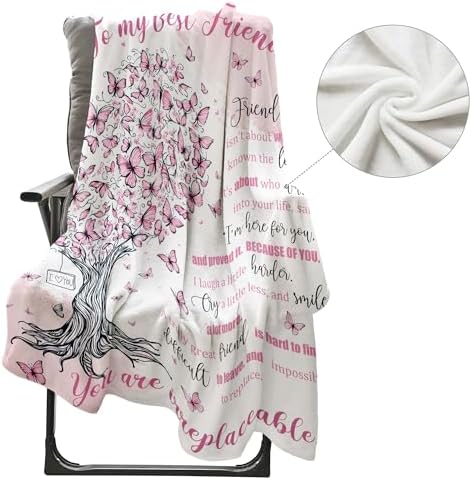 Newsely Pink Butterfly Tree Throw Blanket,50x60 Inch Reversible, Inspiritional Quotes Fashion Bible Verse Unique Girl Flannel Blanket Home Decor Super Soft Warm Cozy for Bed Couch Sofa Couch