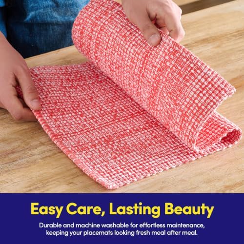 Sweet Home Collection 100% Cotton Placemats for Dining Room Rectangle Two Tone Woven Fabric 13" x 19" Soft Durable Table Mat Set, Set of 4, Pink