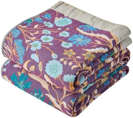 VANJOROY Boho Throw Blanket, 100% Organic Cotton Breathable Ultra Soft 91" x 108" King Bed Quilt Throw - All Season Floral Rustic Farmhouse Luxury Blanket for Sofa Couch Chair and Gift