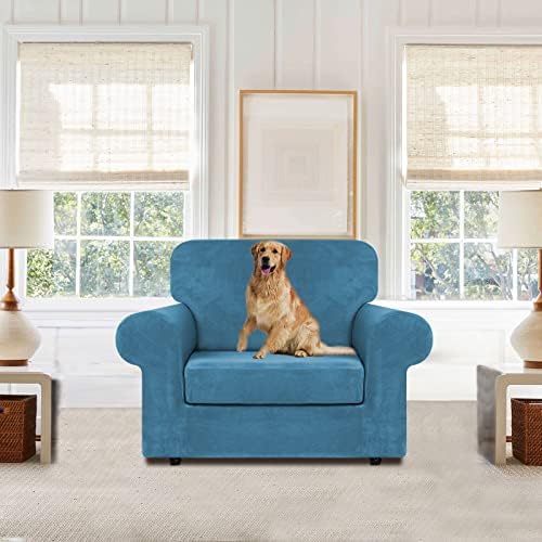 WEERRW Velvet Stretch 2 Pieces Chair Sofa Slipcovers Washable, Peacock Blue