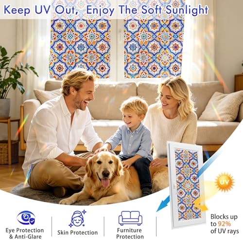 SOMWISE Rainbow Stained Glass Window Privacy Film,Heat Blocking Save Energy
