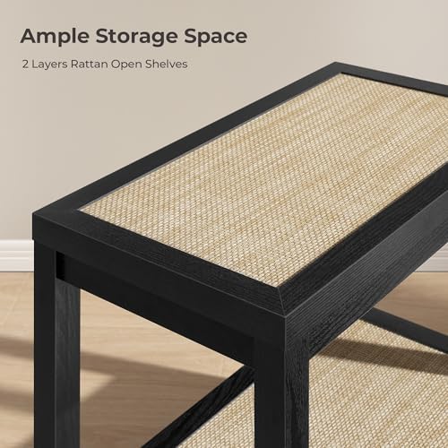 SICOTAS Rattan Bedside Table Set of 2, End Table with Storage