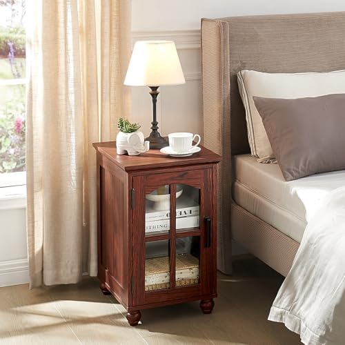 RWYHG Narrow Side Table, Farmhouse Nightstand with Charging Station