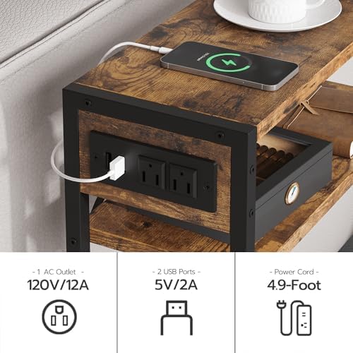 Leomonio Narrow Side Table, Slim Night Stand with Magazine Rack