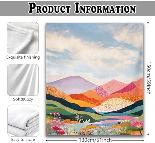 Abstract Colorful Mountain Throw Blanket for Couch, Modern Home Decor, Maximalist Wildflower Nature Landscape Throw Blanket for Bedroom Living Room Home Decoration, 50x60 Inches