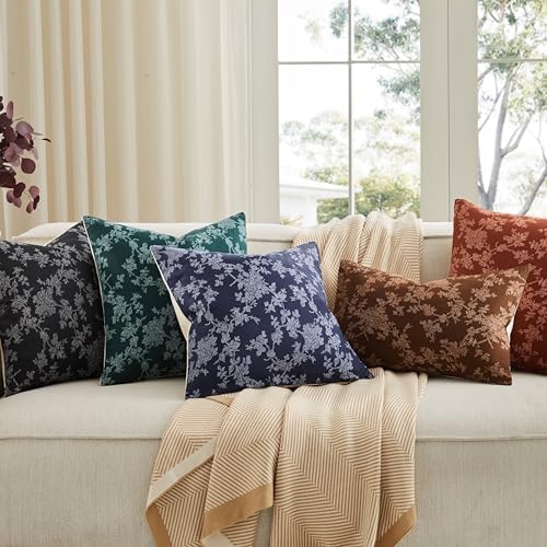 100% Cotton French Pastoral Throw Pillow Covers Set of 2, 12x20 Inch Background/Green Farmhouse Decorative Cushion Covers for Sofa Bed Living Room Home Decor