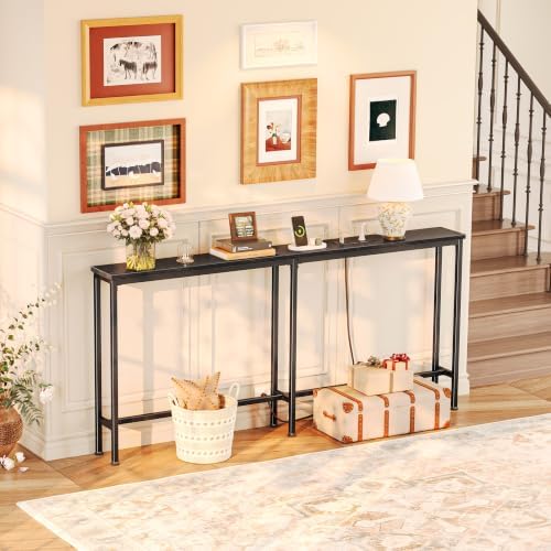 Huuger 63 Inch Console Table, Skinny Sofa Table with Charging Station