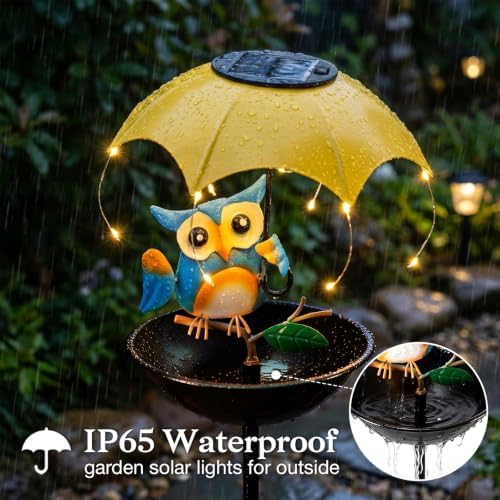 Solar Bird Feeders for Outdoors, Owl Garden Decor with Umbrella Light