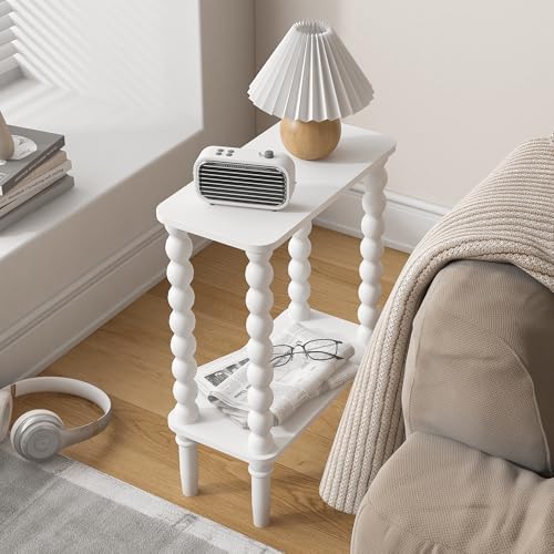 Veegle Narrow Side Table Small End Table for Small Spaces White