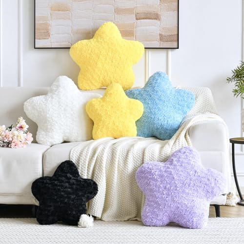 Star Pillow, 19.7" Star Shaped Plush Pillow for Couch Bed Sofa, Cute Decorative Throw Pillows with Soft Faux Fur Room Decor for Bedroom Living Room (White)