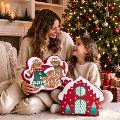 AELS Gingerbread Man & Christmas House Pillow Set, Holiday Throw Pillows