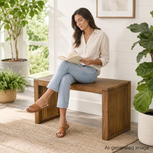 Solid Wood Slatted Entryway Bench 30" Farmhouse for Dining Room,Living Room