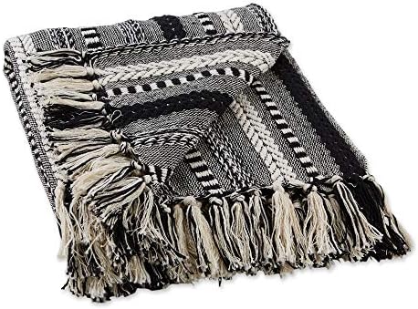 DII Braided Striped Throw Blanket, 50x60, Black on Cream