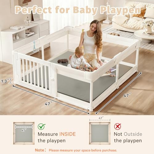 Baby Play Mat for Floor Nursery Rug Muscle Mat Area Rug Playroom Rug 47"x47" Playpen Mat Elastic Foam 1.3" Thick Crawling Mat for Babies,Toddlers, Infants, Kids,Grey