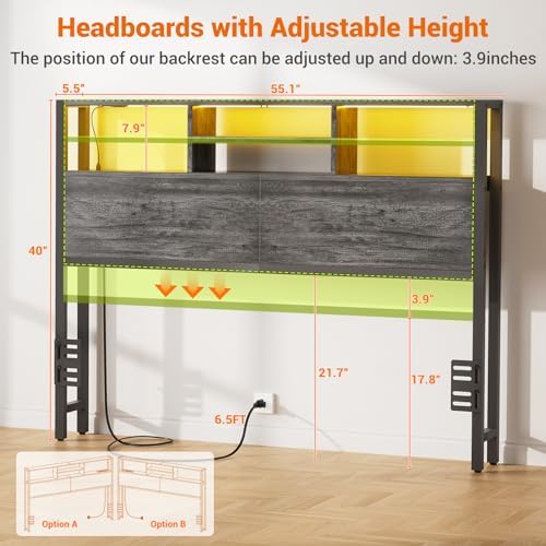 Aheaplus Headboard for Full Size Bed with Storage, Headboards with Outlets